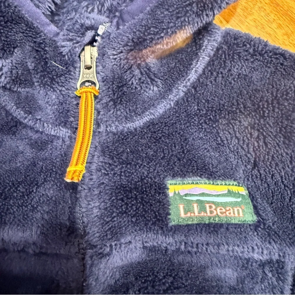 L.L. Bean High Pile Fleece Navy Hooded Jacket FLAW